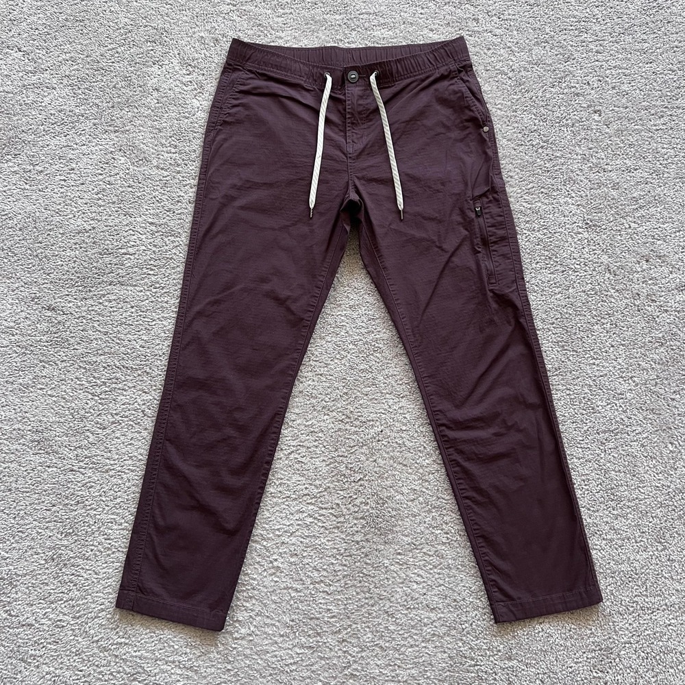 Vuori Climber Ripstop Pants Burgundy Mens L Slim Fit Drawstring Travel Chino